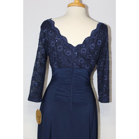 Fanny Fashion #1294 Women's Lace and Chiffon Formal Dress-M, L-NAVY-NEW W/Tags - Picture 4 of 5